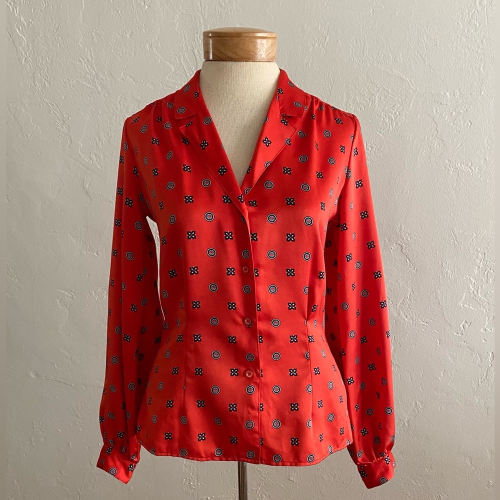 VINTAGE BOHO BRECKENRIDGE ORANGE RED BLOUSE SHIRT TOP PAISLEY PRINT SIZE 4